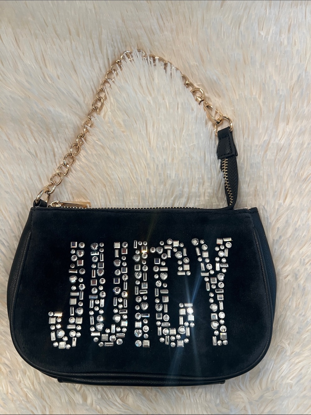 Black Studded Juicy Shoulder Bag with Gold Chain Strap